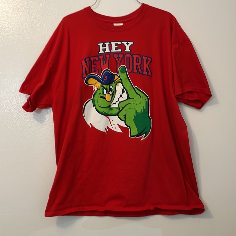 Boston Red Sox hey New York finger bird funny xlg red Gildan t shirt baseball
